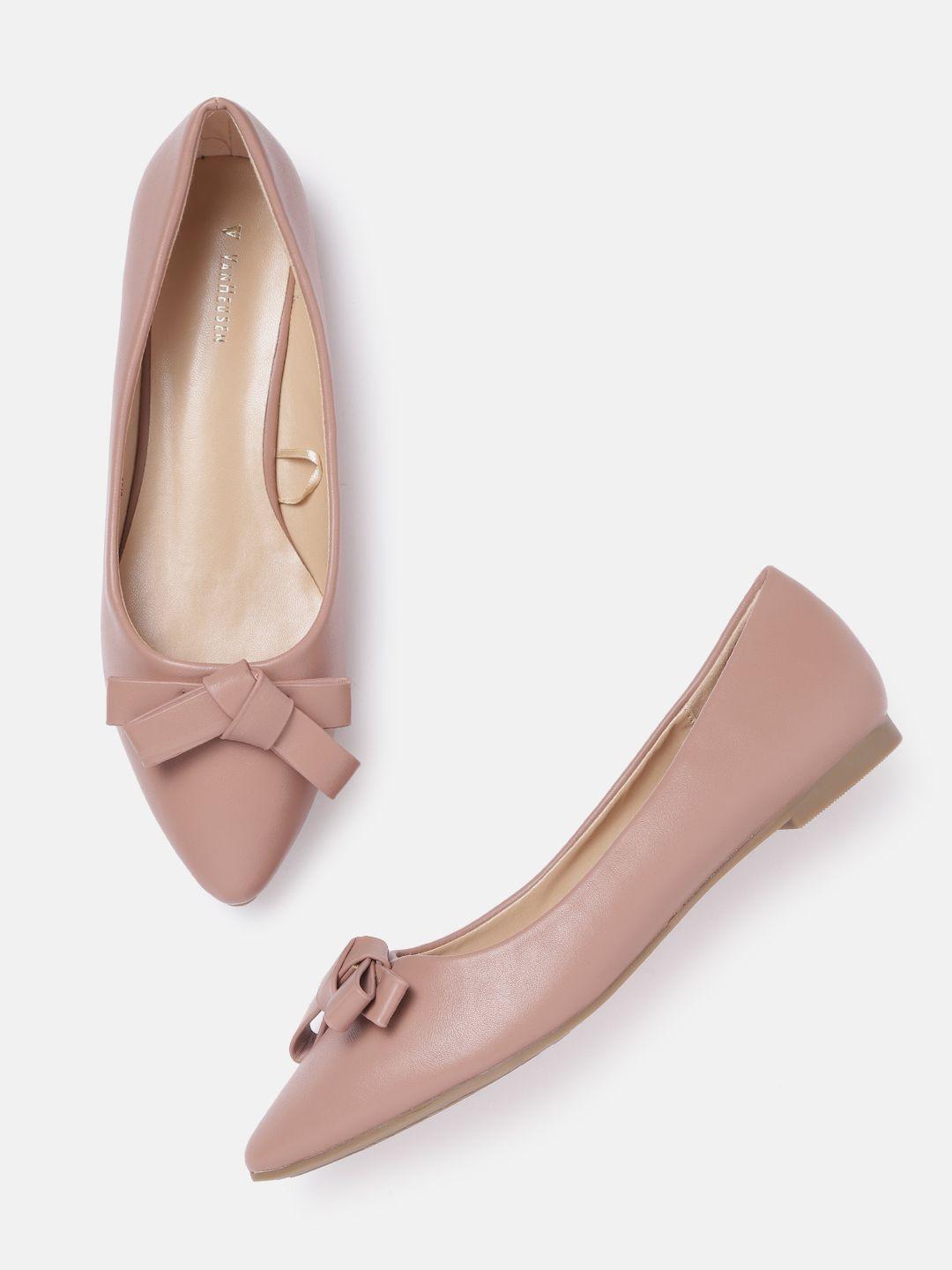 van heusen woman dusty rose pink solid ballerinas with bow detail