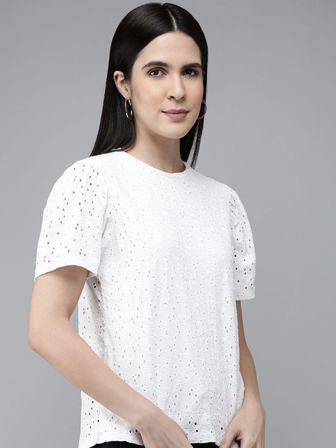 van heusen woman embroidered schiffli top