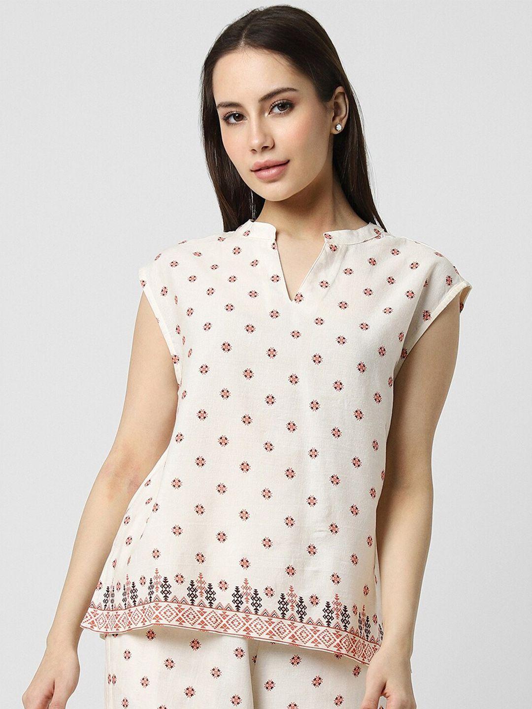 van heusen woman ethnic motif printed mandarin collar top