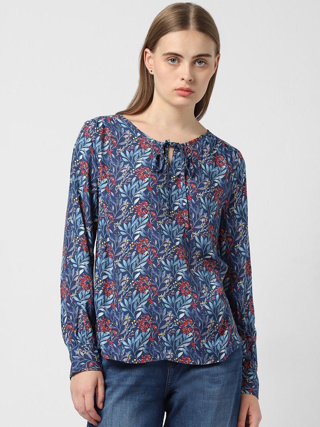 van heusen woman floral printed tie-up neck cuffed sleeves top