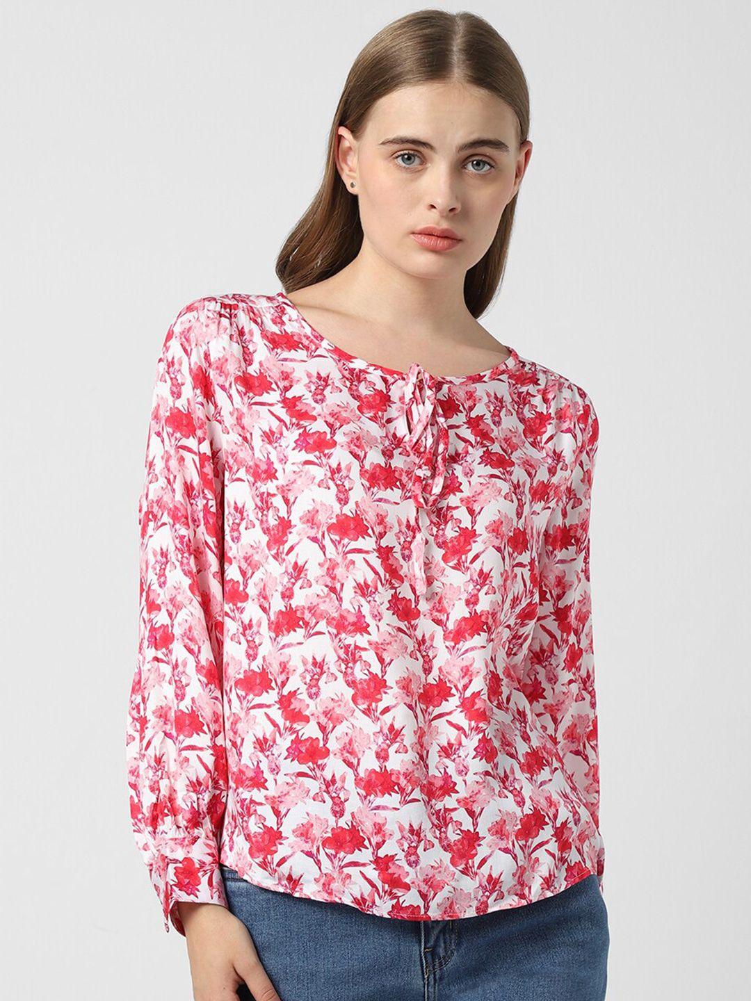 van heusen woman floral printed tie-up neck cuffed sleeves top