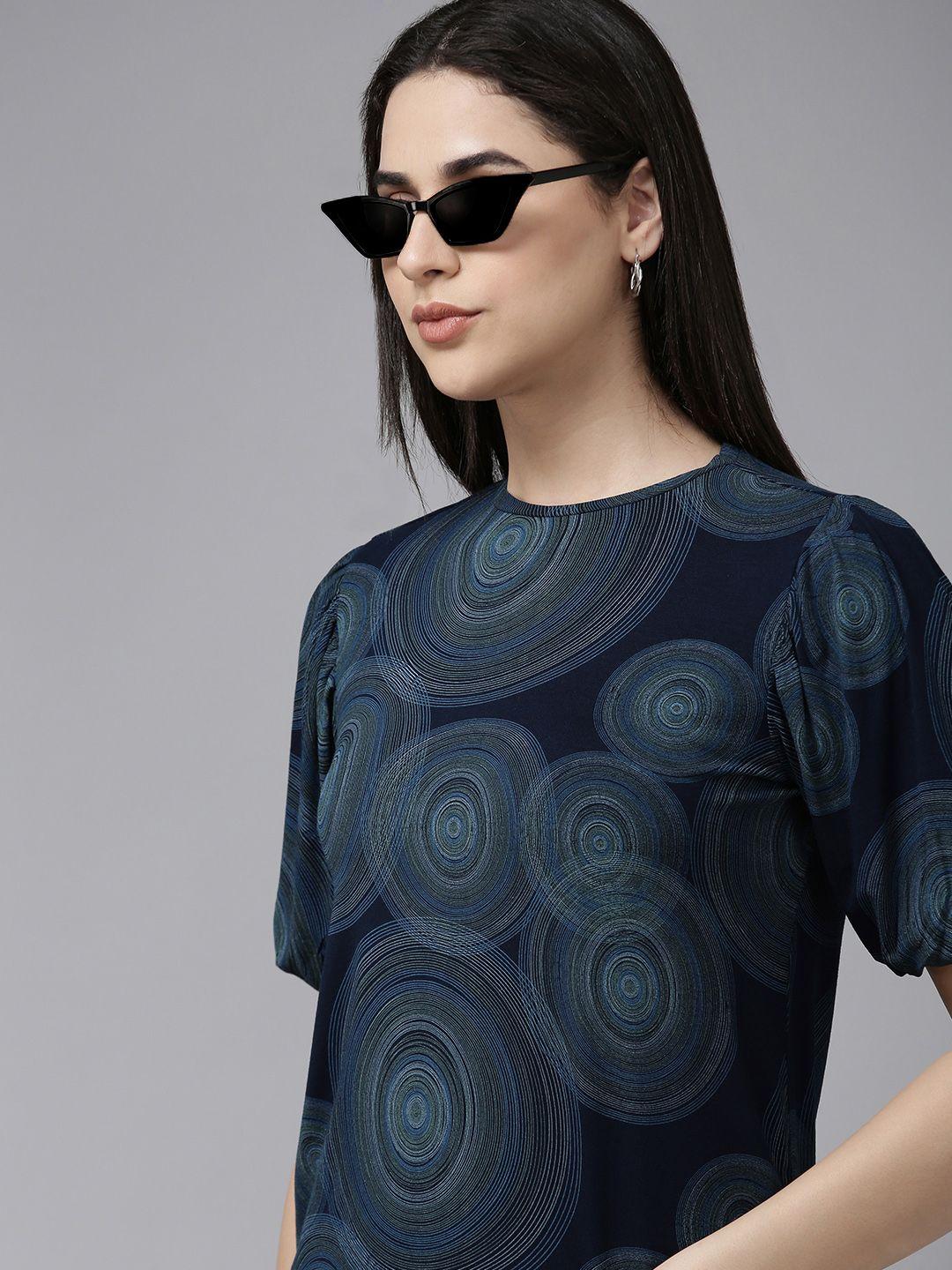 van heusen woman geometric printed puff sleeves t-shirt
