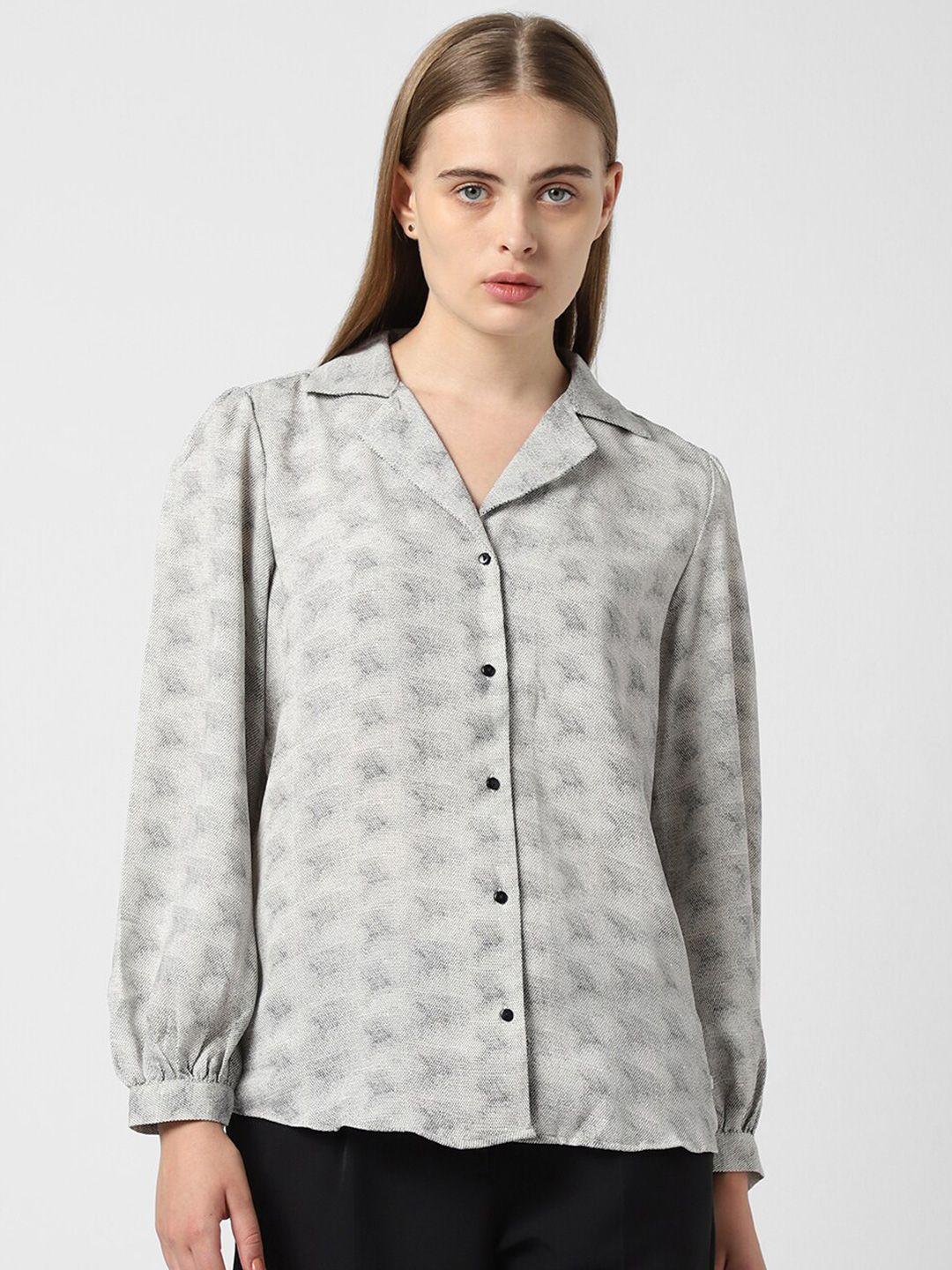 van heusen woman grey geometric print shirt style top
