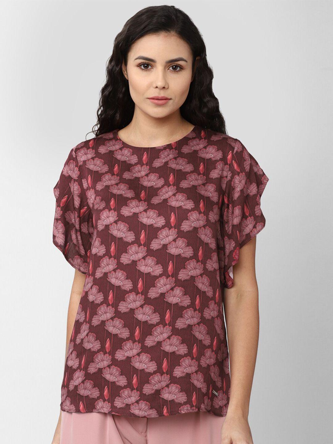 van heusen woman maroon & oxblood red print top