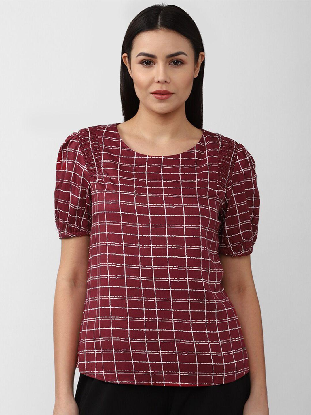 van heusen woman maroon checked top