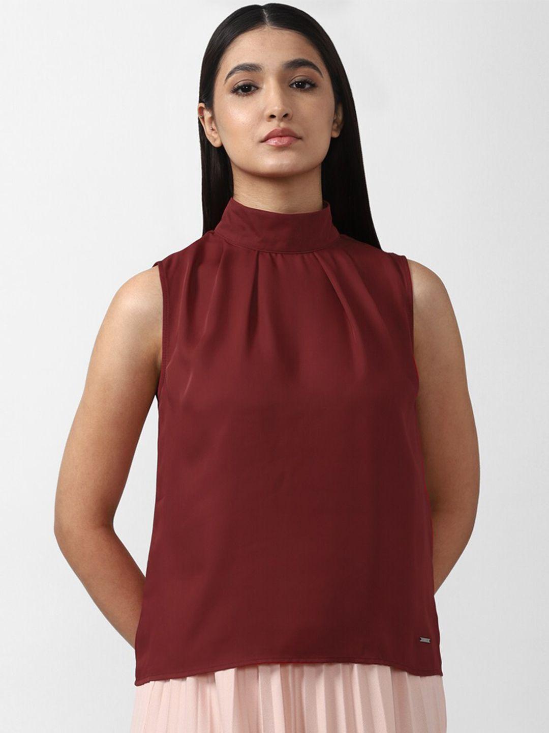 van heusen woman maroon solid high neck top