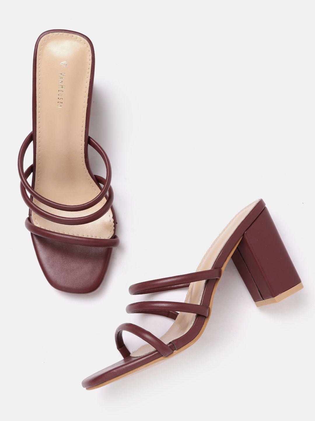 van heusen woman maroon solid strappy block heels