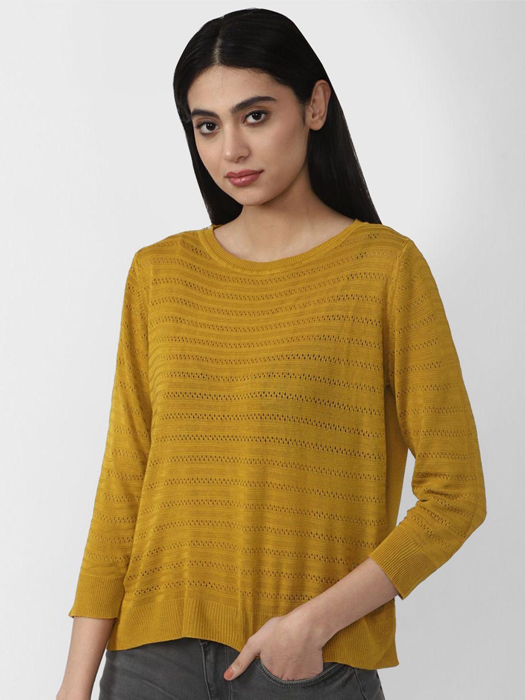 van heusen woman mustard yellow self design top