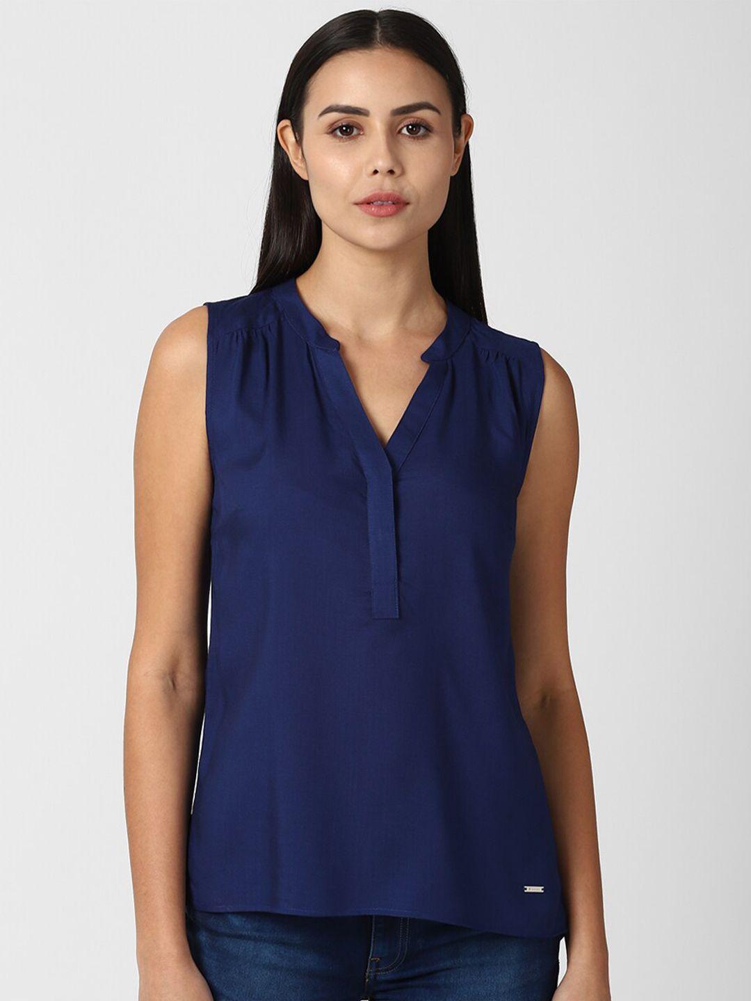 van heusen woman navy blue mandarin collar top