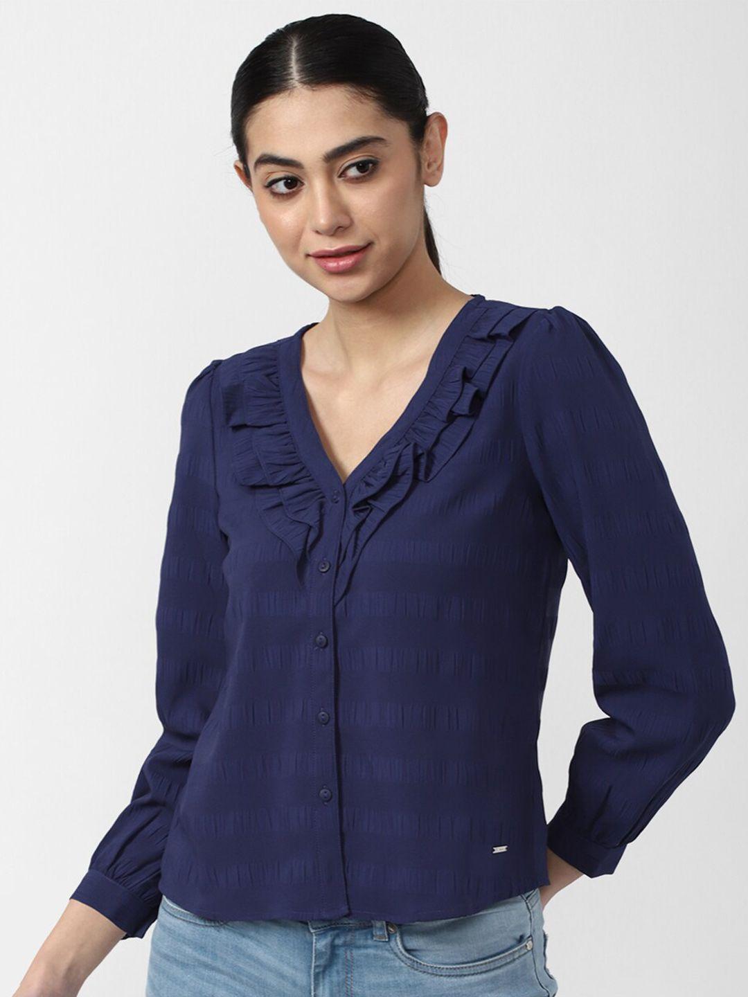 van heusen woman navy blue shirt style v-neck top