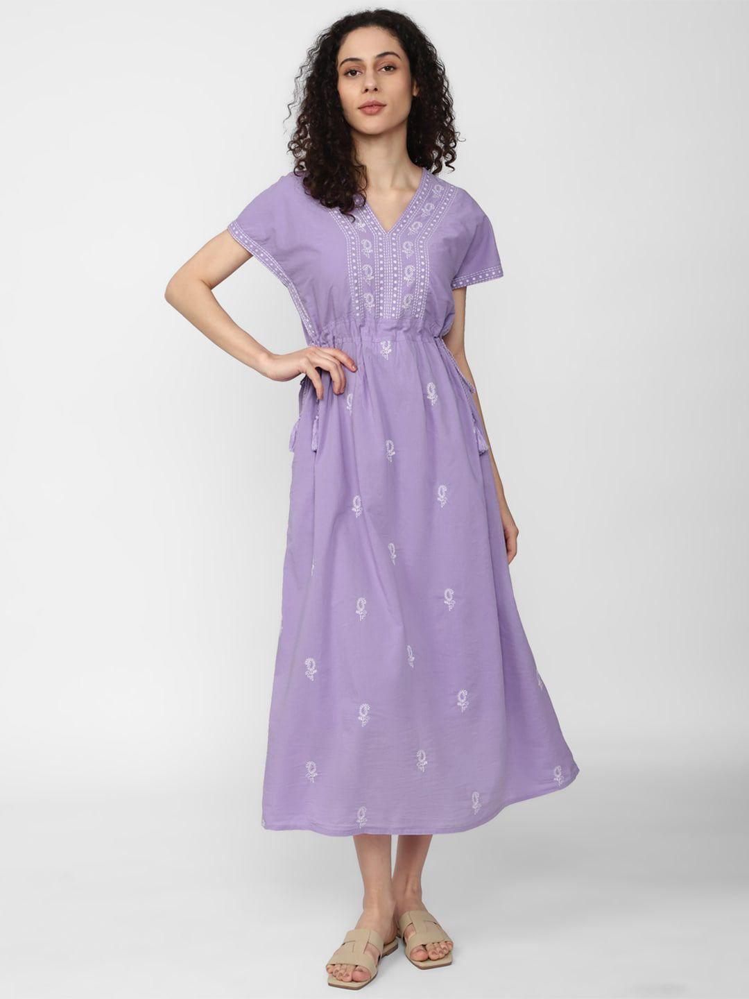van heusen woman paisley embroidered v-neck pure cotton a-line midi ethnic dress