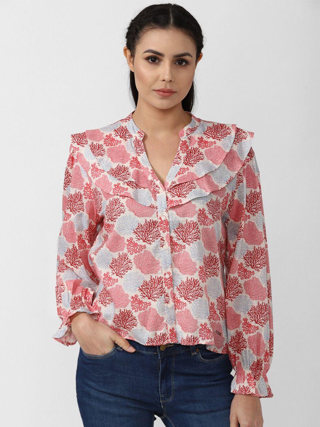 van heusen woman pink geometric print mandarin collar shirt style top