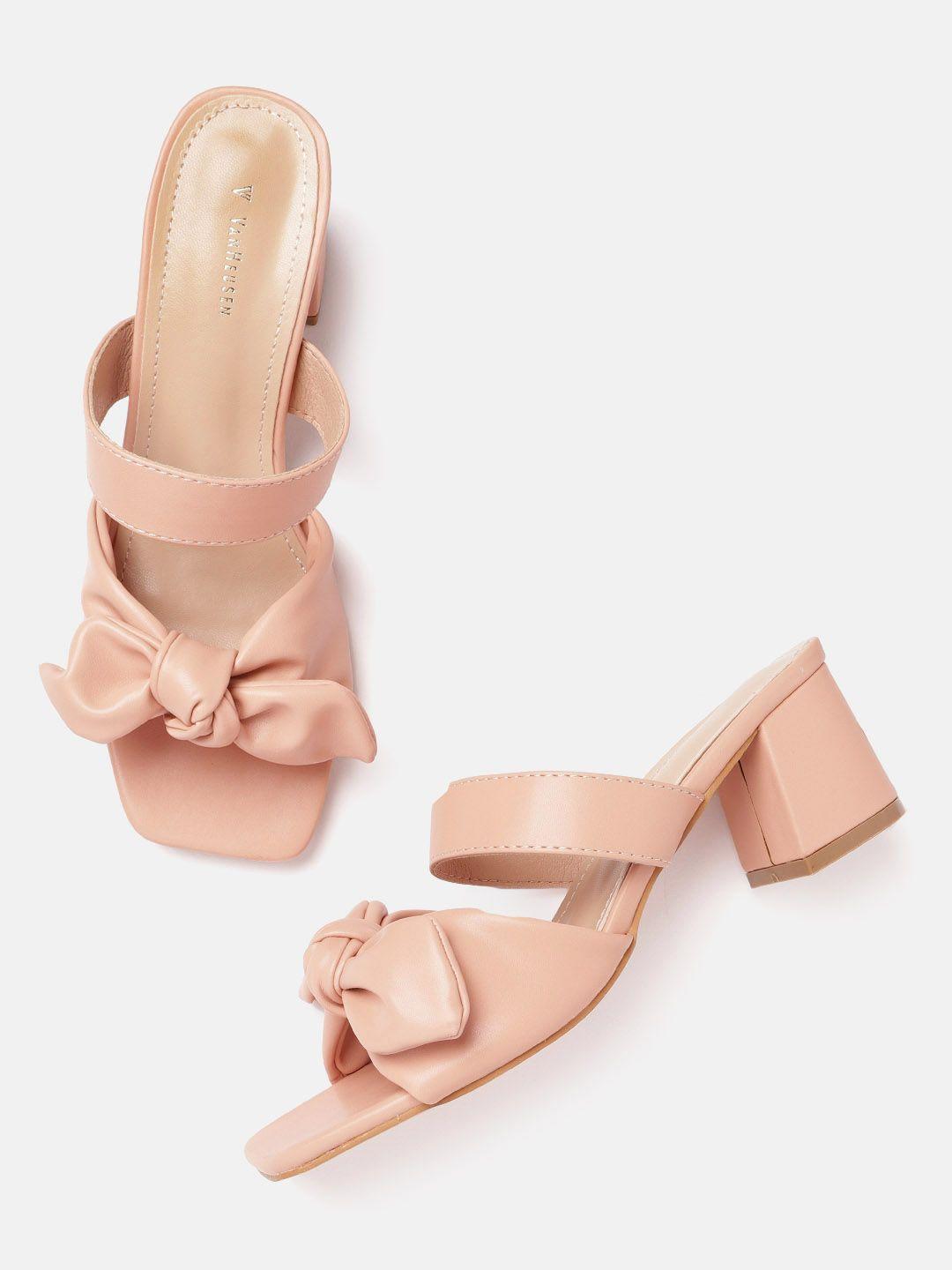 van heusen woman pink solid block heels with bows