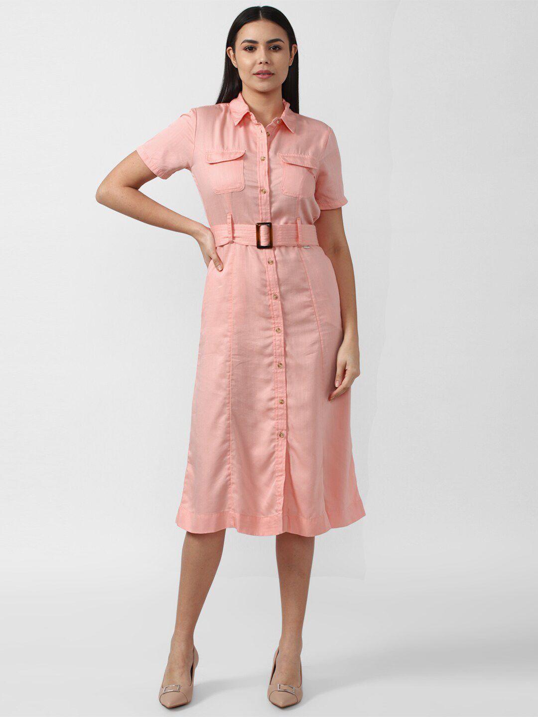 van heusen woman pink solid pure cotton shirt midi dress