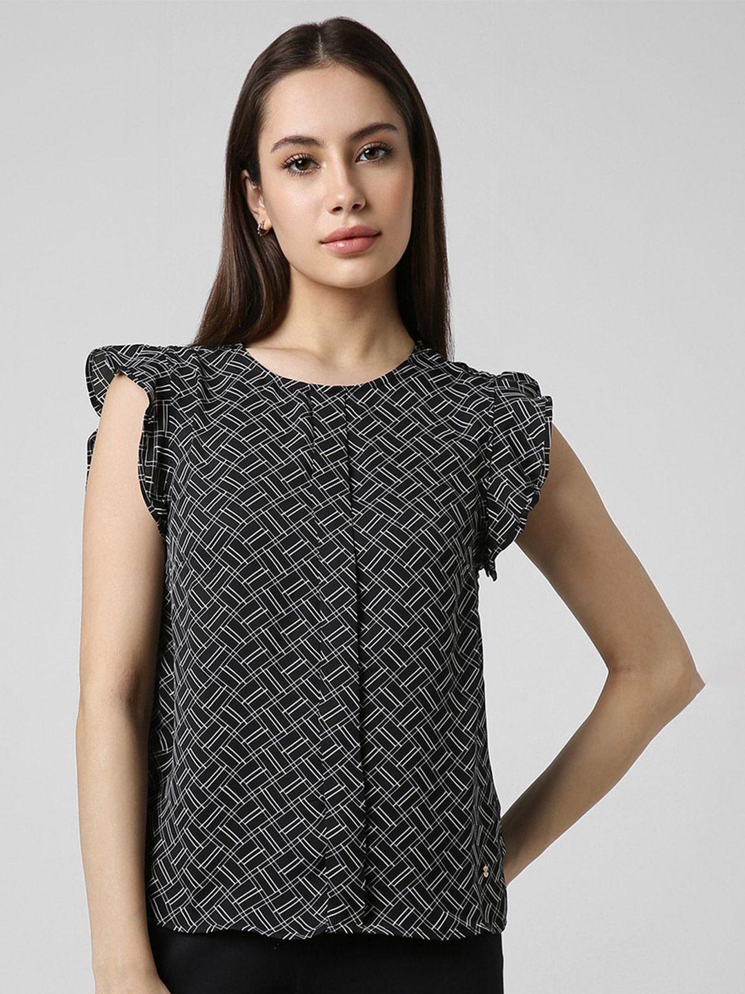 van heusen woman printed round neck flutter sleeves top