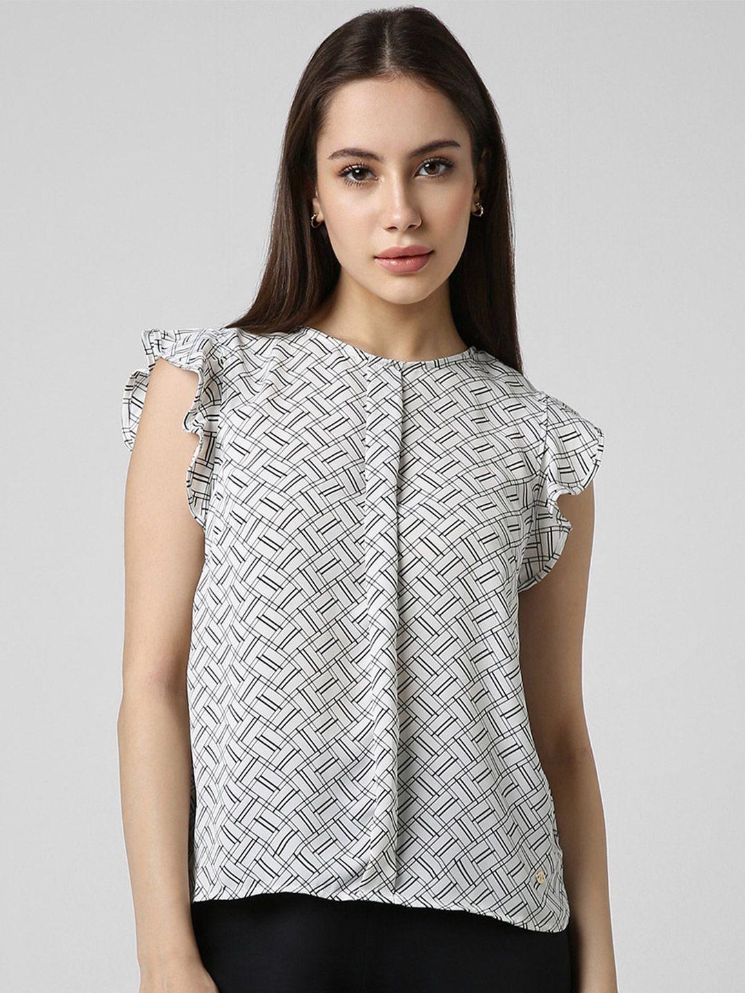 van heusen woman printed round neck flutter sleeves top