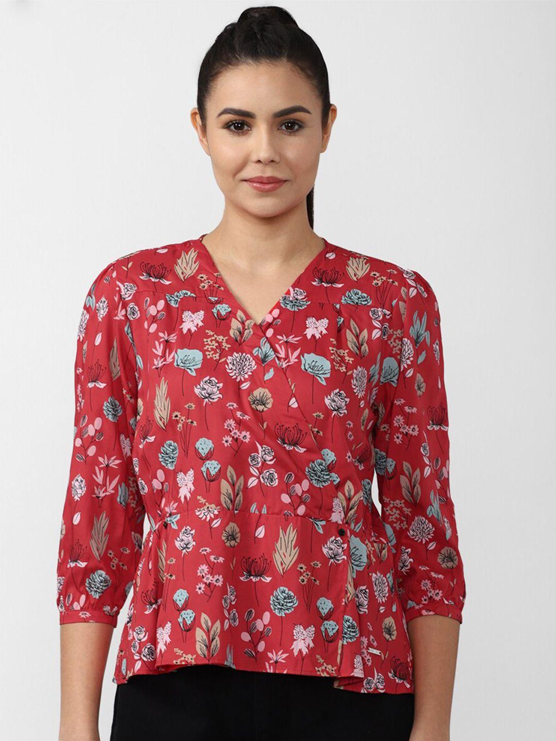 van heusen woman red floral print wrap top