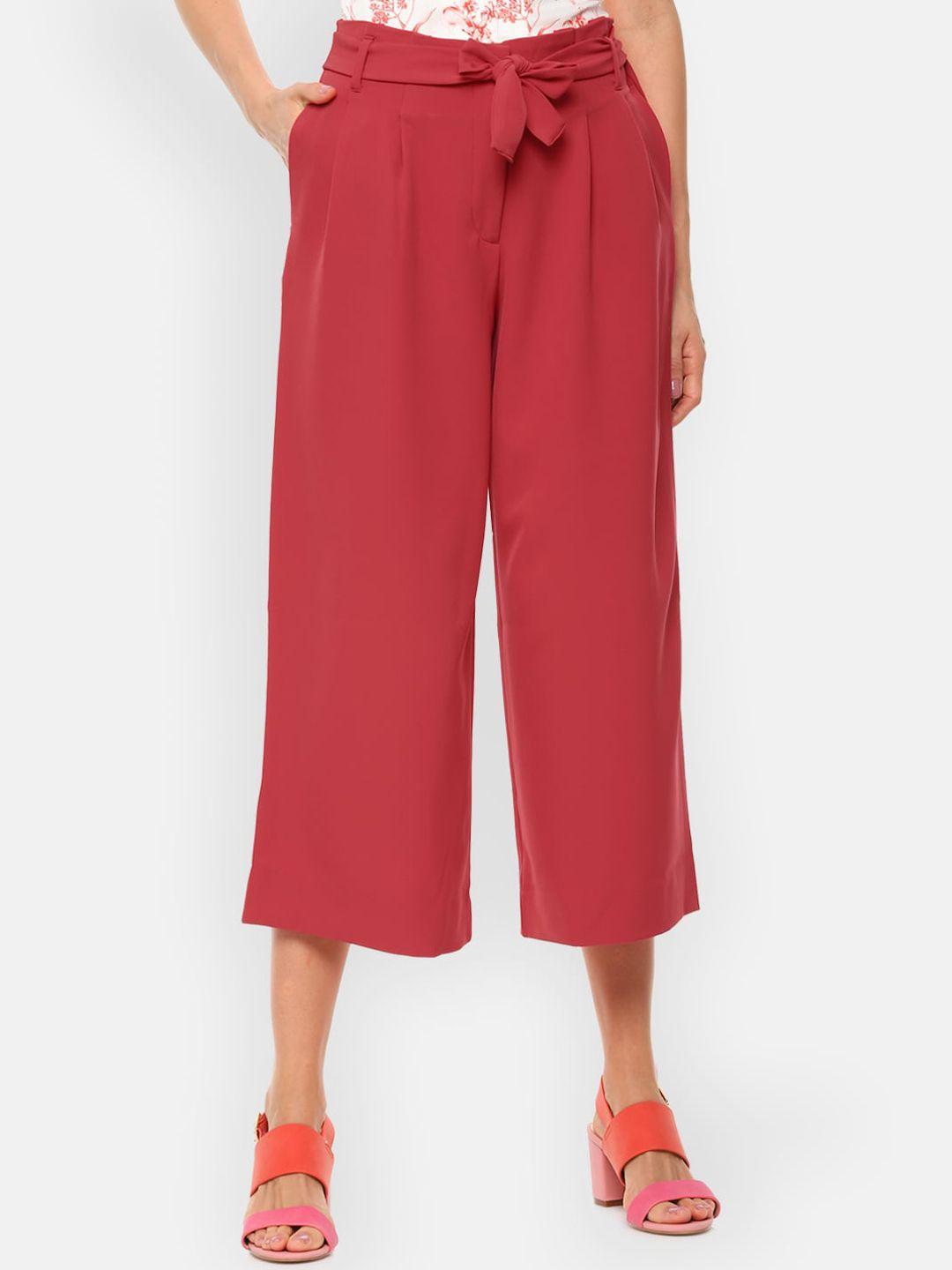 van heusen woman red regular fit solid culottes