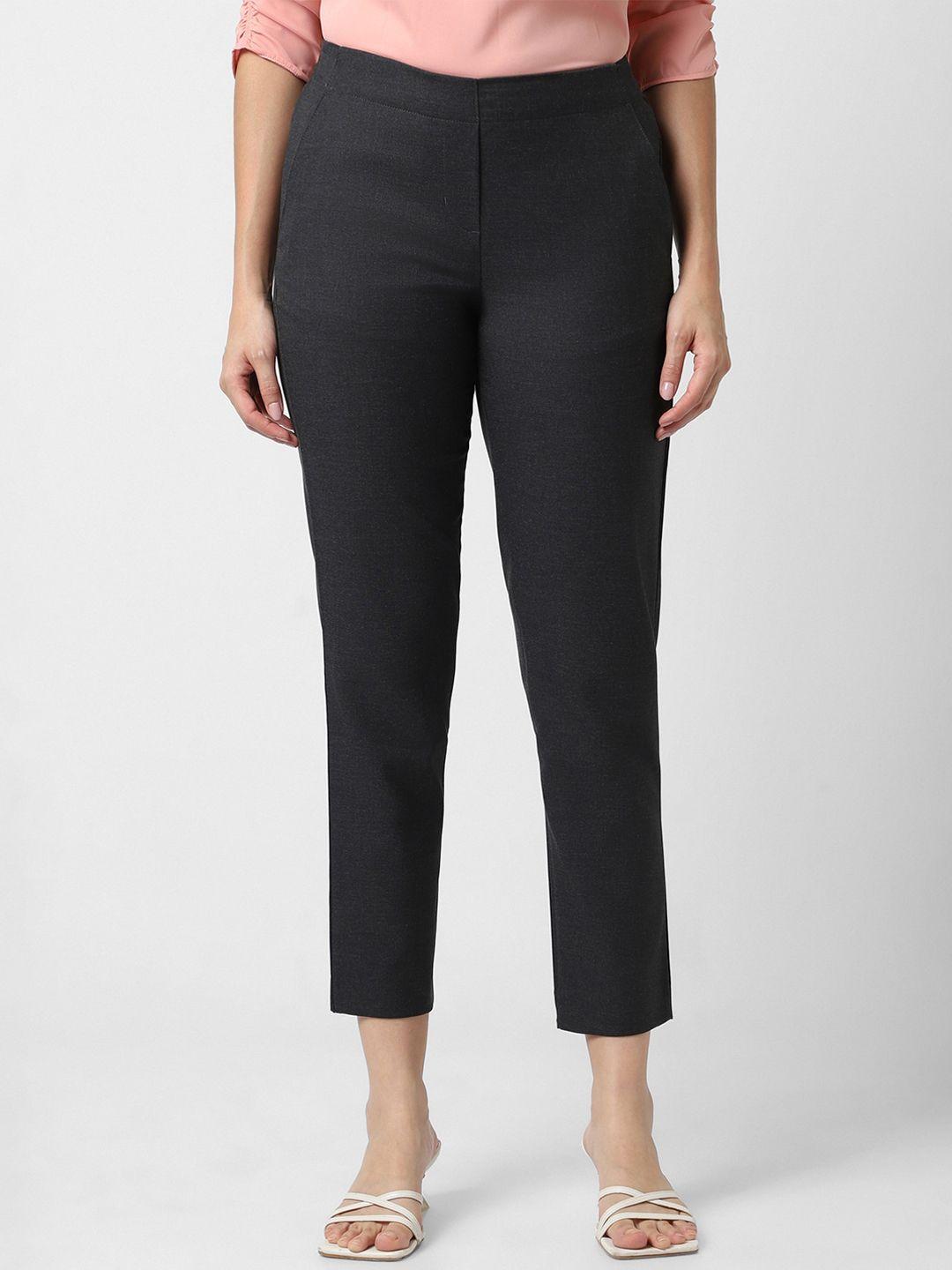 van heusen woman regular fit mid-rise cropped formal trousers