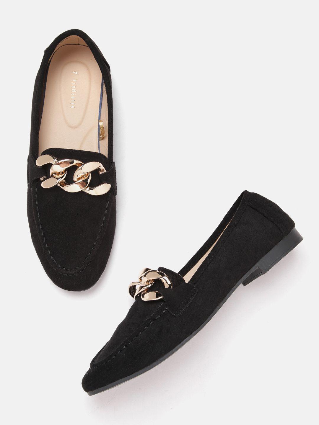 van heusen woman solid loafers with metallic chain detail