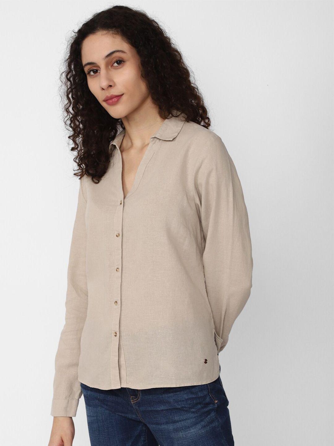 van heusen woman spread collar cotton linen casual shirt