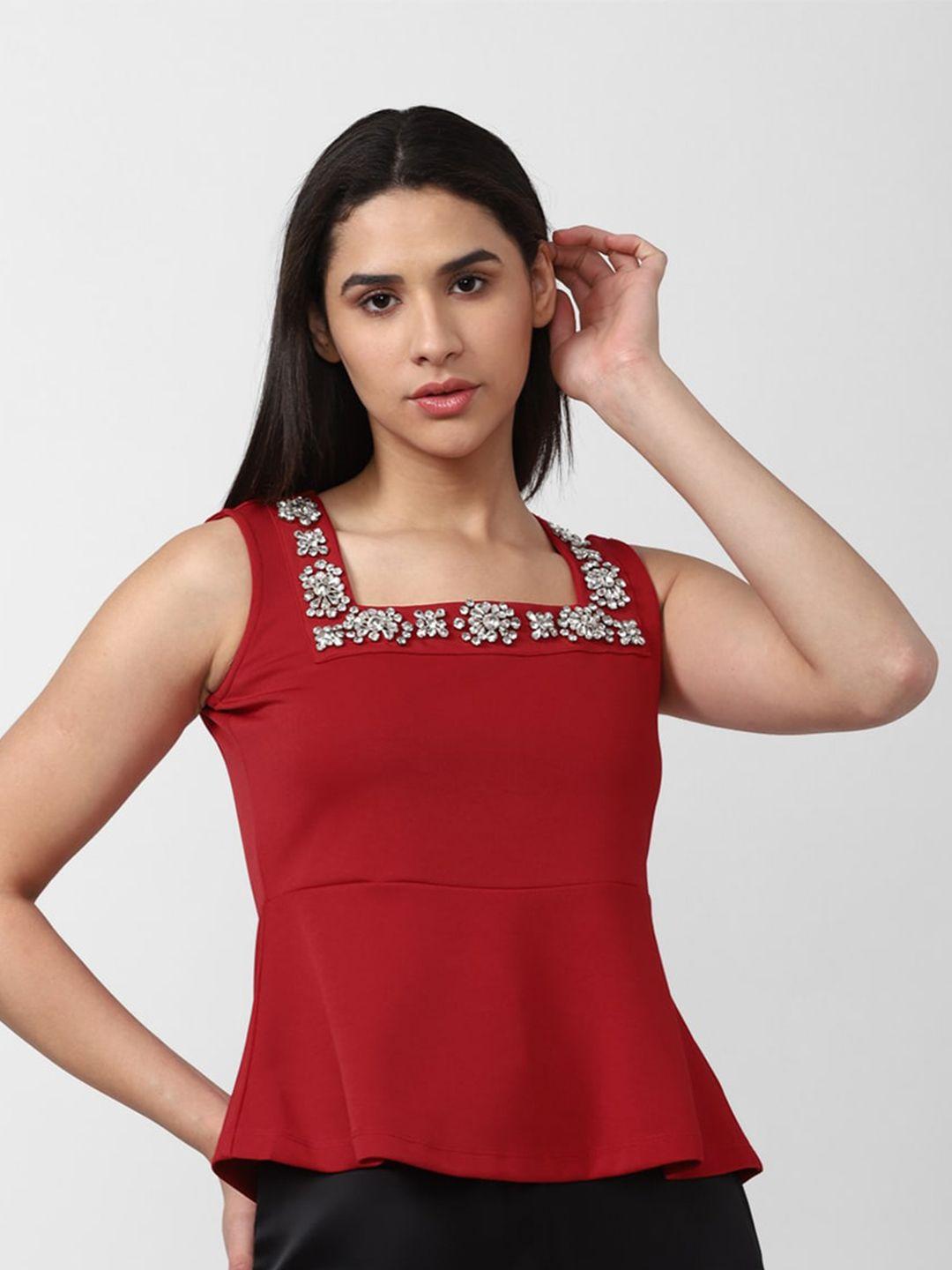 van heusen woman square neck studded peplum top