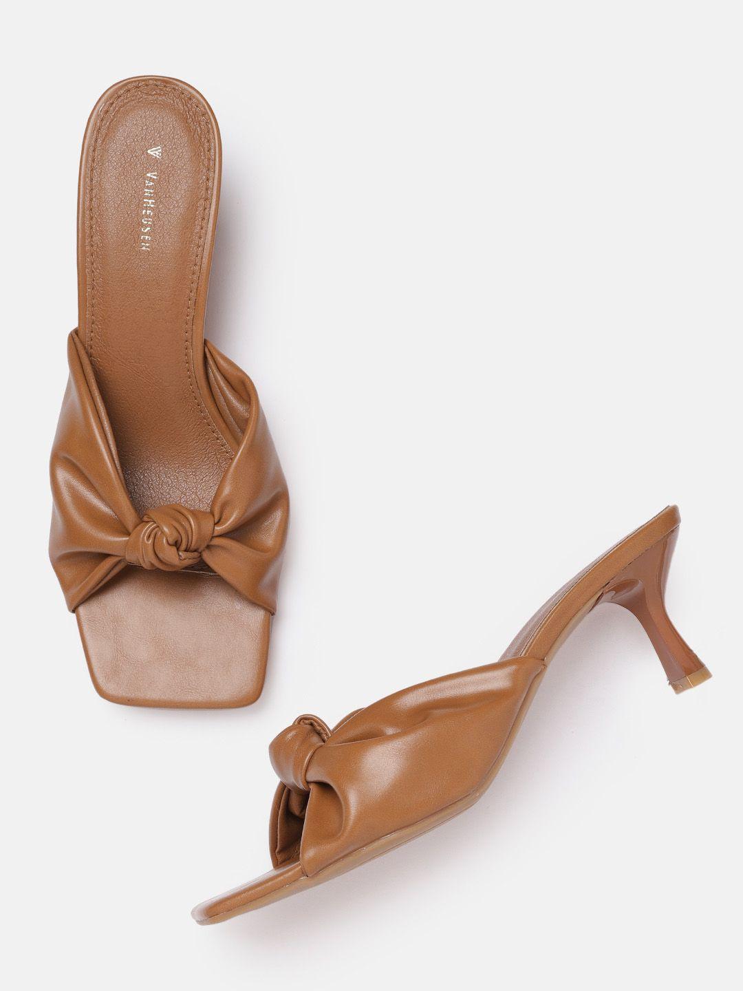 van heusen woman tan brown  solid knot detail block heels