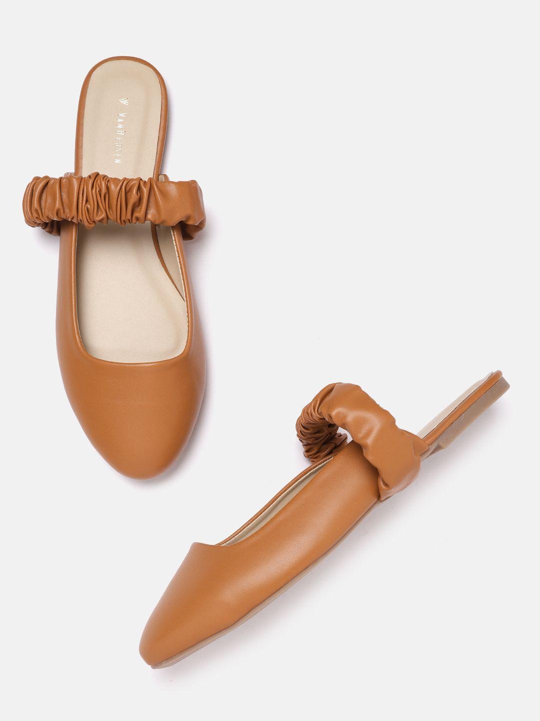 van heusen woman tan brown solid mules with ruched detail