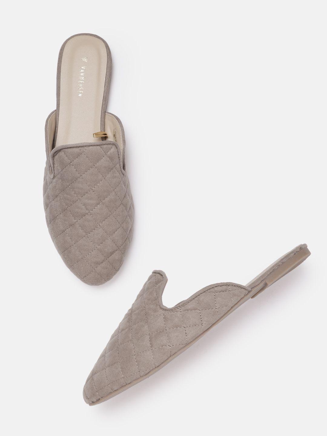 van heusen woman taupe quilted suede finish mules