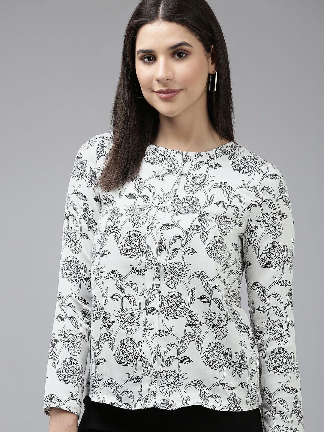 van heusen woman tropical printed top with pleated detail