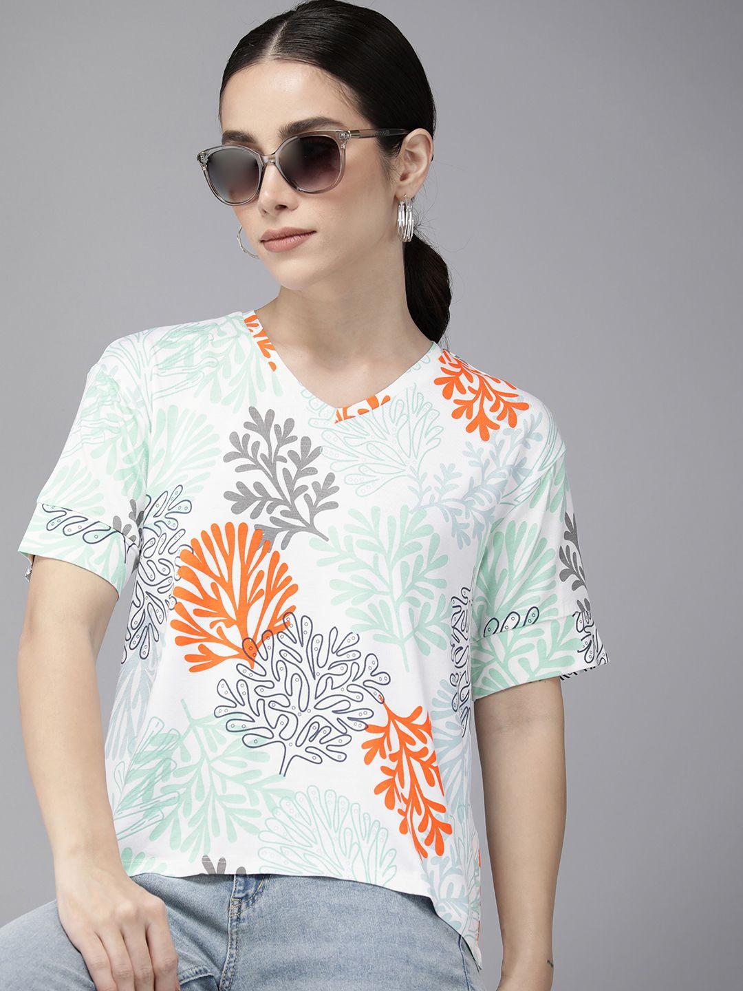 van heusen woman v neck tropical print top