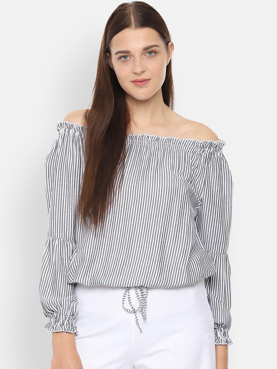 van heusen woman white & grey striped bardot top