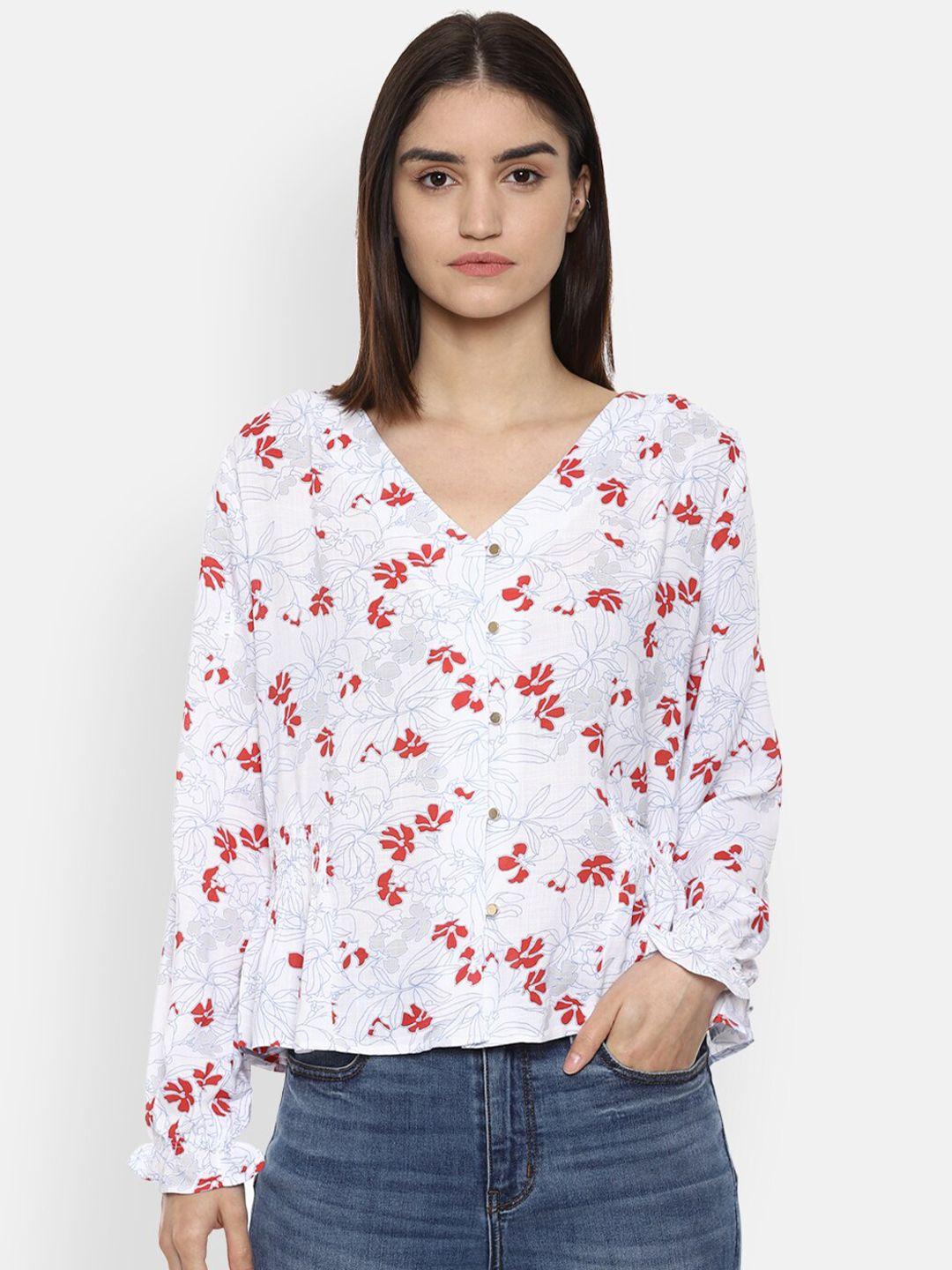 van heusen woman white & red floral regular top