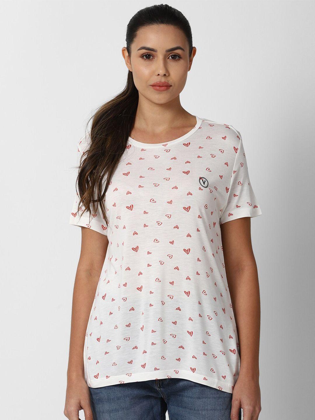 van heusen woman white & red printed pure cotton top