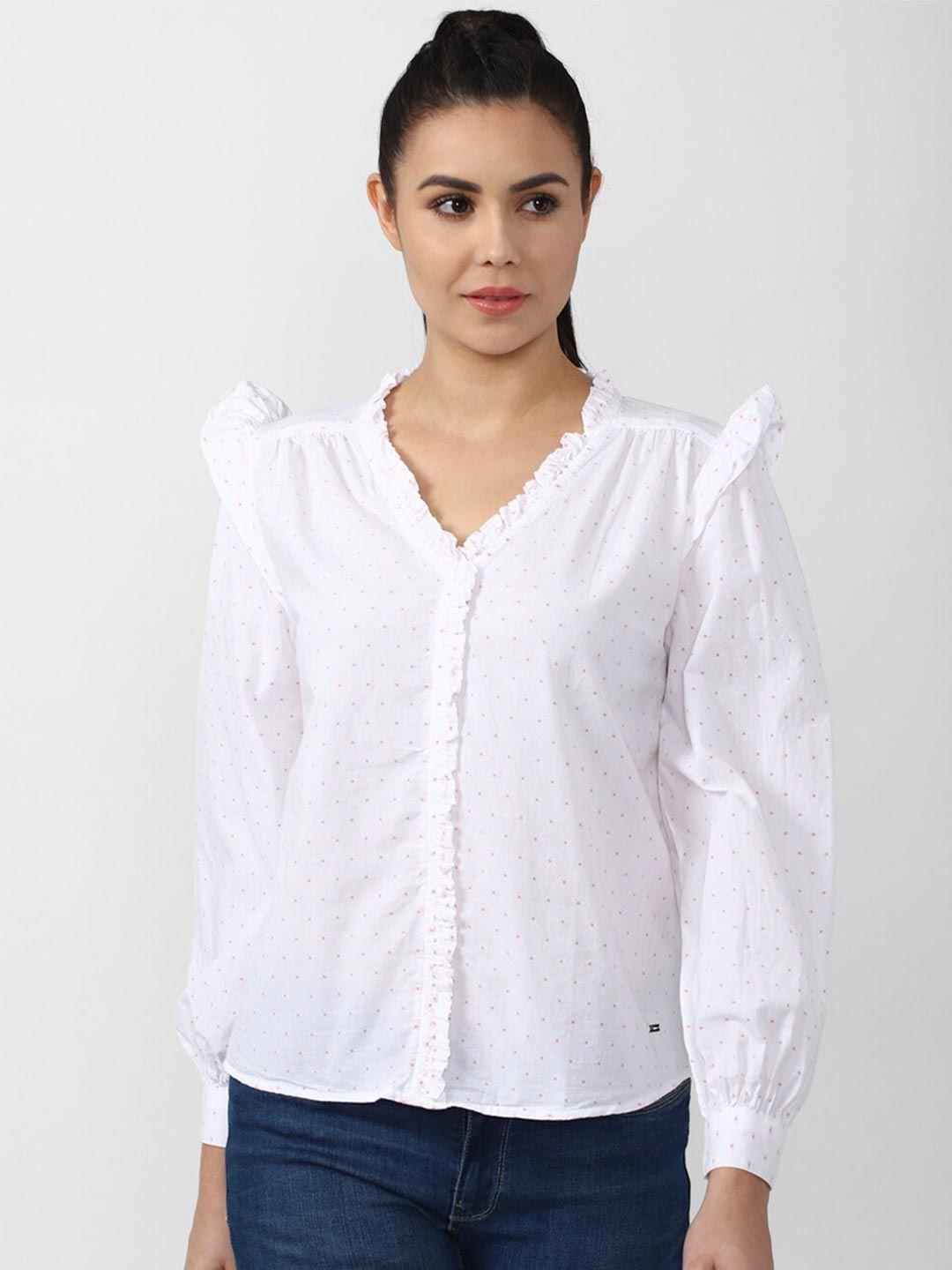 van heusen woman white printed shirt style top