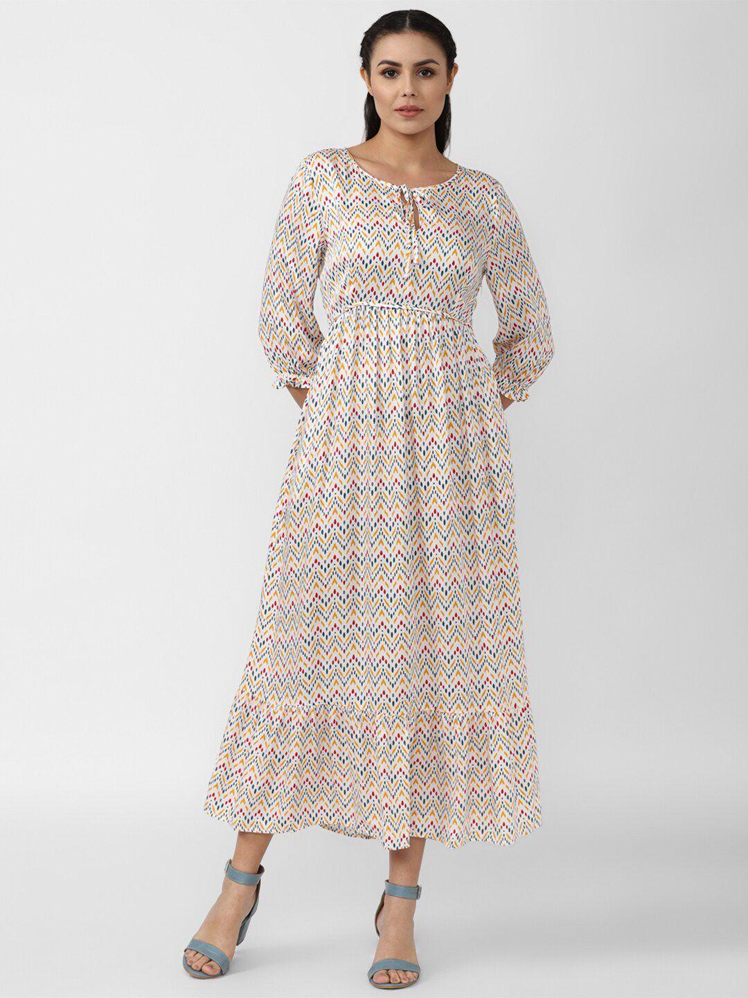 van heusen woman white printed tie-up neck maxi dress