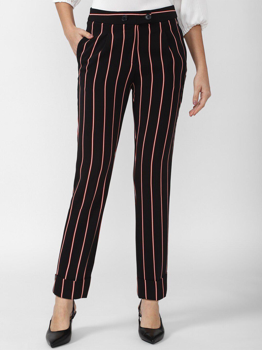 van heusen woman women black striped slim fit trousers