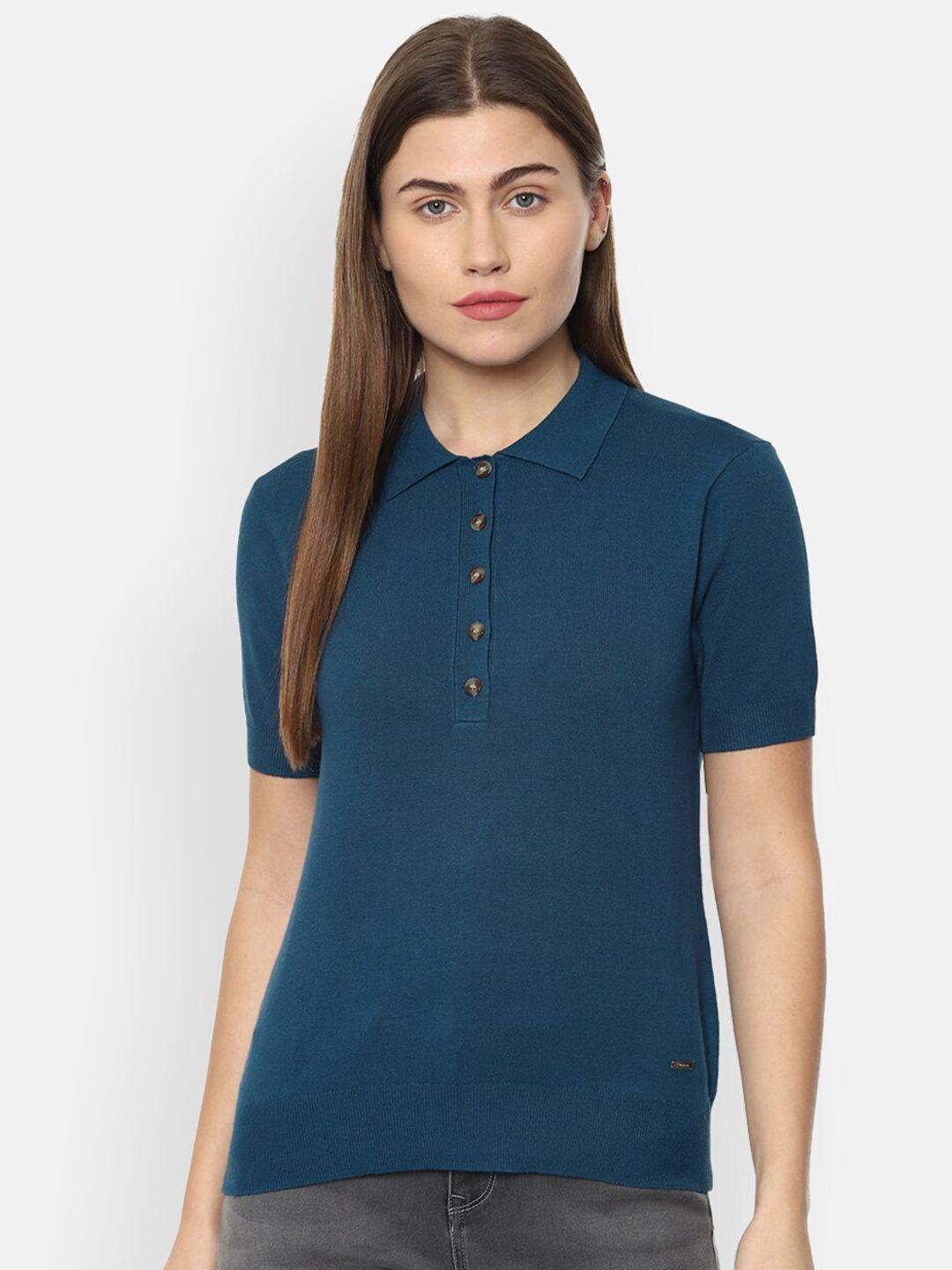 van heusen woman women blue polo collar t-shirt