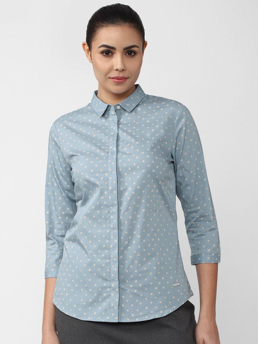 van heusen woman women blue pure cotton conversational printed casual shirt