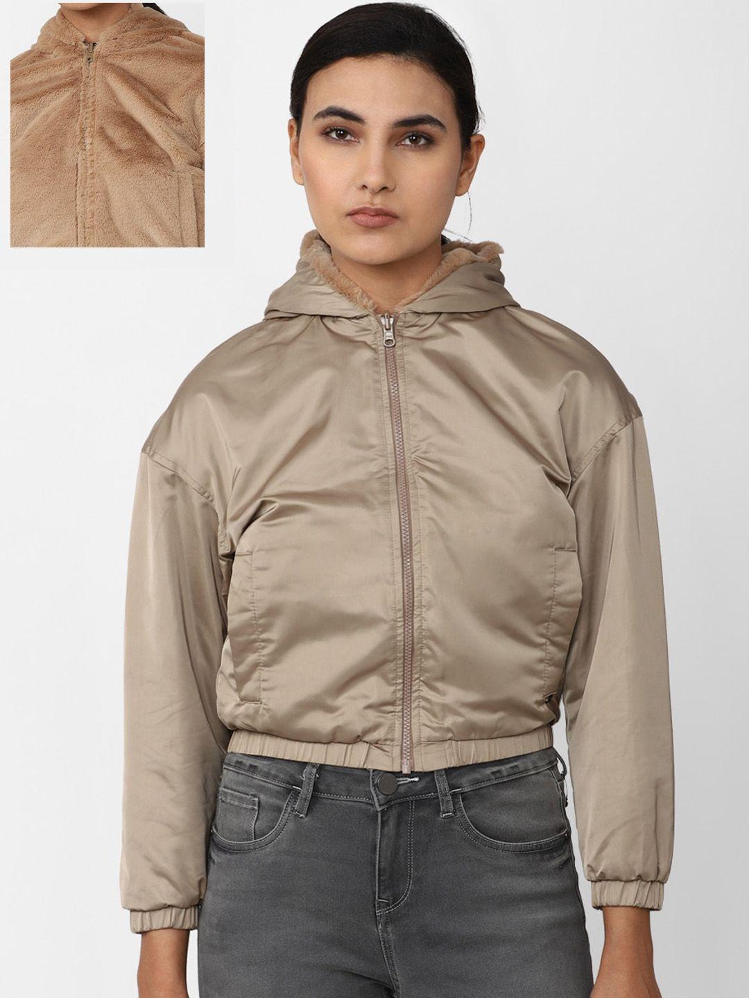 van heusen woman women cotton hooded reversible crop bomber jacket