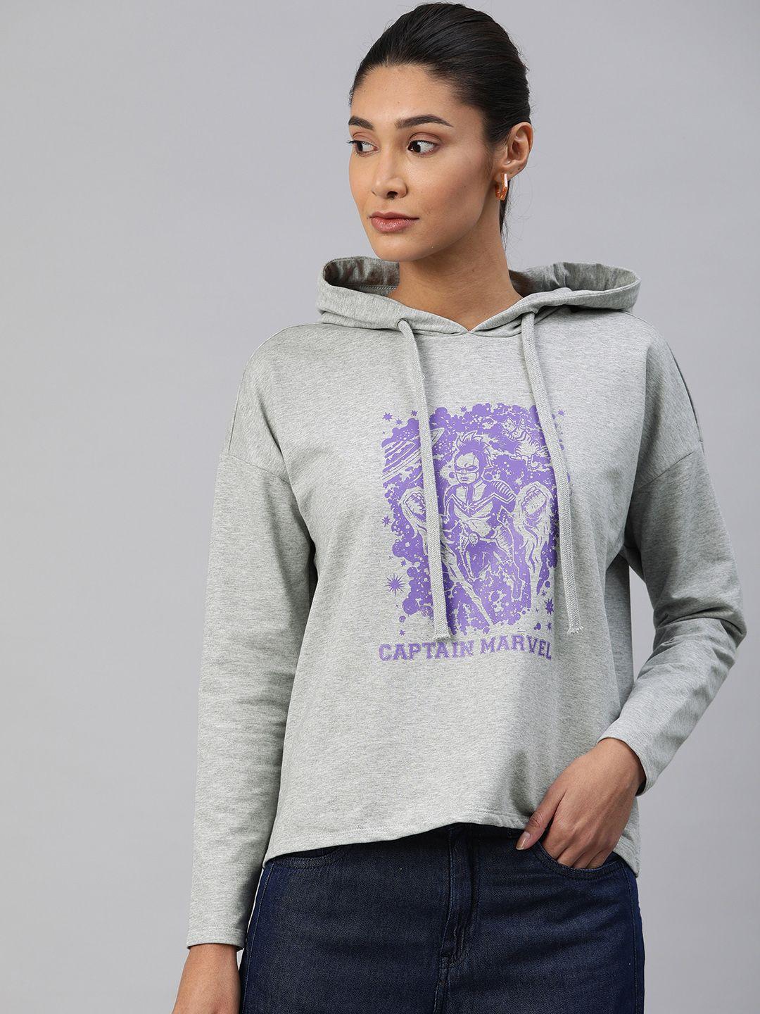 van heusen woman women grey melange printed hooded sweatshirt