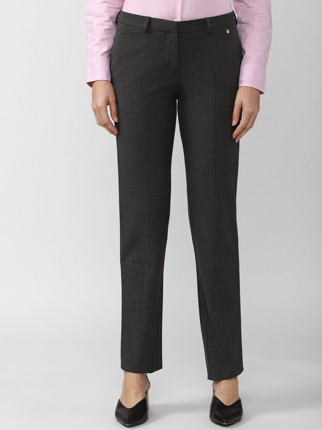 van heusen woman women grey solid formal trousers