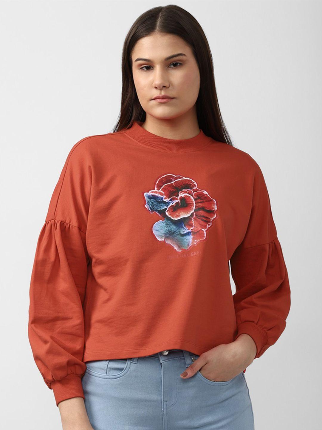 van heusen woman women orange printed cotton sweatshirt