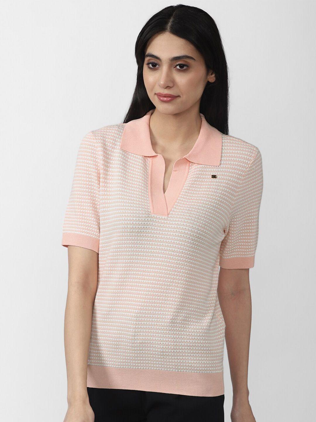 van heusen woman women peach-coloured & white striped pure cotton top