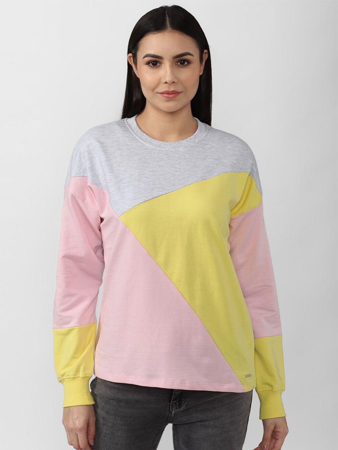 van heusen woman women pink & grey cotton colourblocked sweatshirt