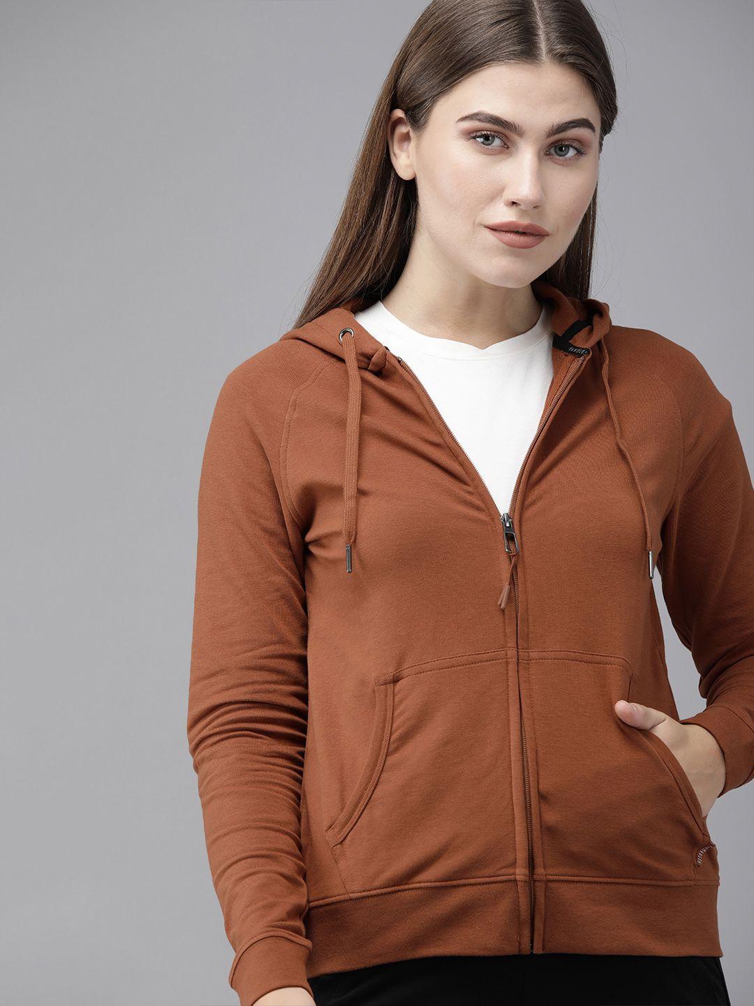 van heusen woman women rust brown solid hooded sweatshirt