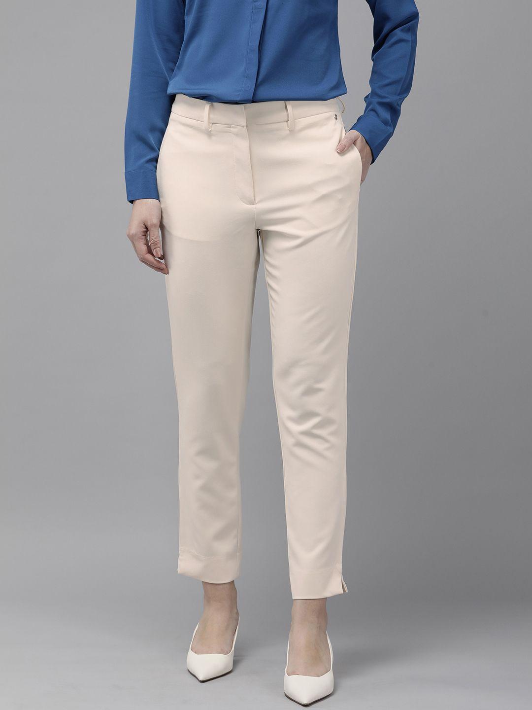 van heusen woman women solid slim fit formal trousers