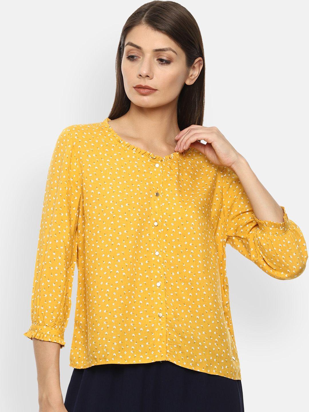 van heusen woman women yellow regular fit printed casual shirt