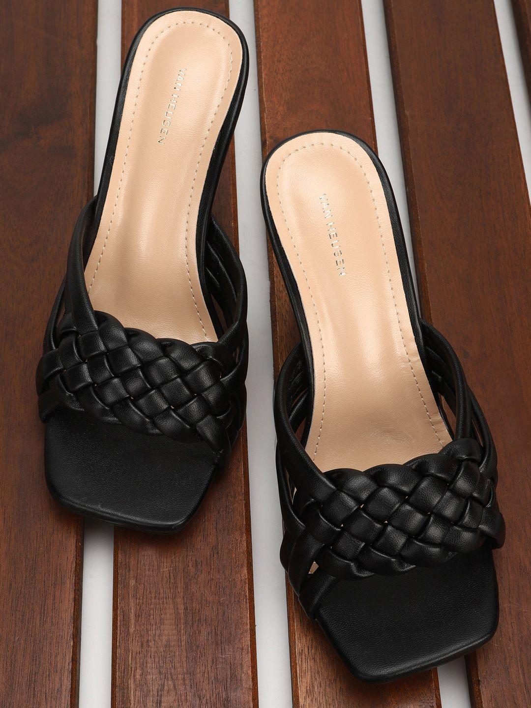 van heusen woman woven design leather slim heels