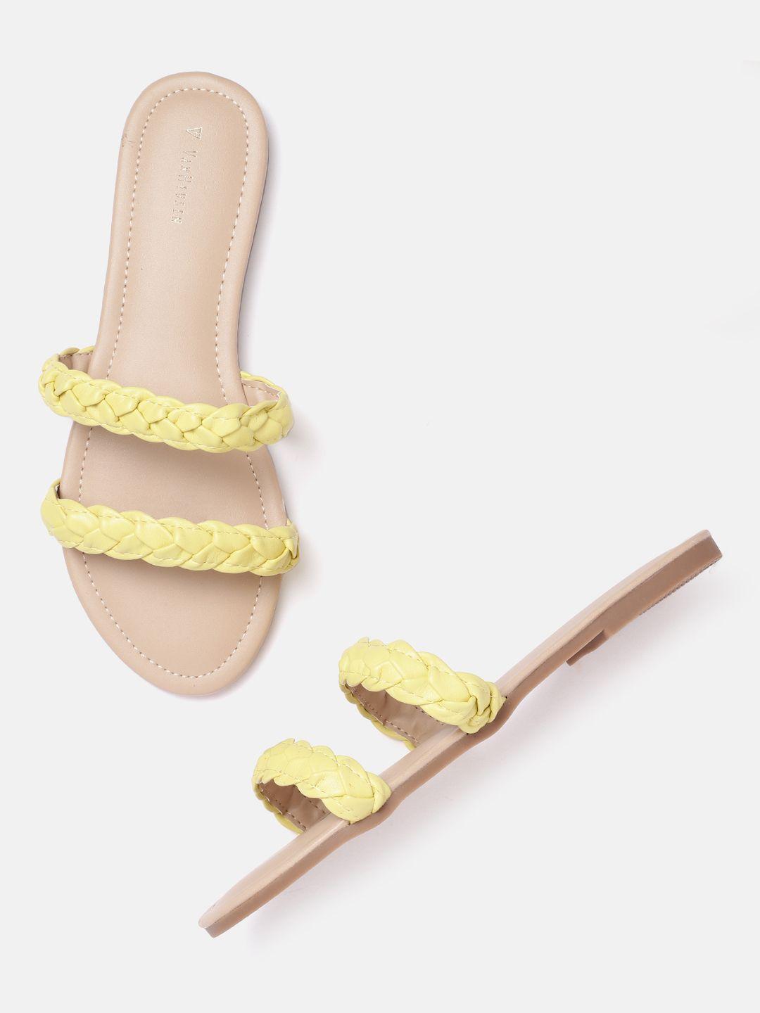 van heusen woman yellow braided open toe flats